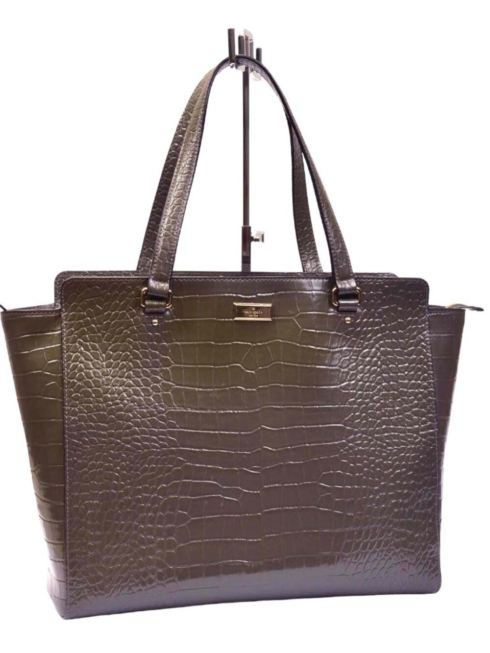 KATE SPADE NEW YORK GREY? CROC EMBOSSED EX-LARGE LEATHER TOTE VERY NICE!